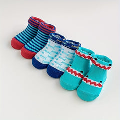 3Pairs Newborn Baby Toddler Unisex Socks Shark Print Non slip Floor Socks