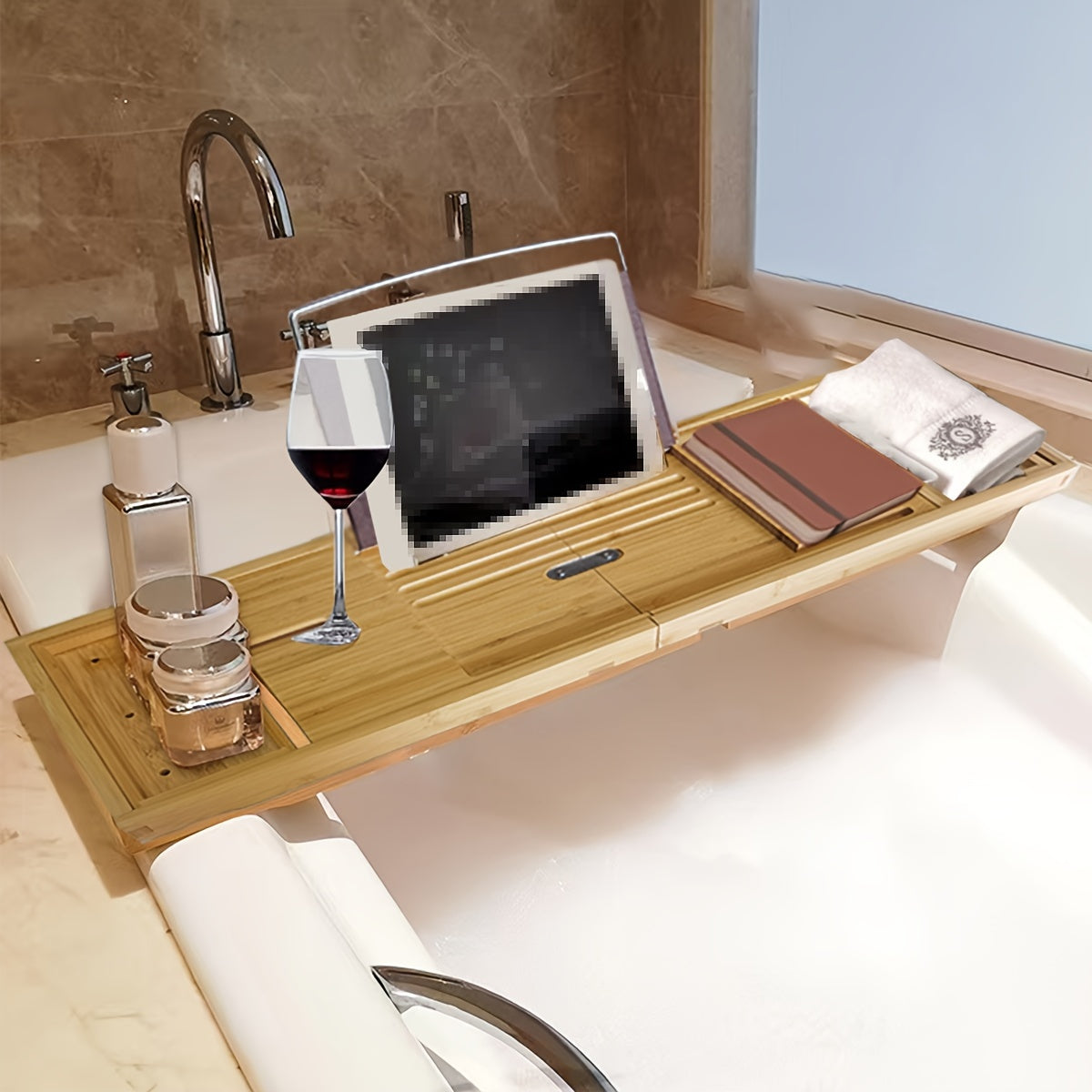 Bamboo Bathtub Caddy Tray Expandable Bath Accessories & Table