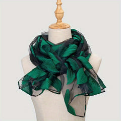 Leaf Embroidery Organza Scarf Vintage Thin Breathable Shawl Solid Head Wraps