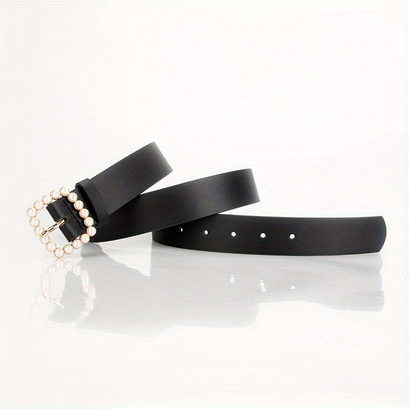 Candy PU Leather Belt with Faux Pearl Decor