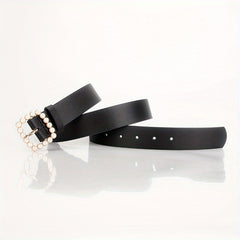 Candy PU Leather Belt with Faux Pearl Decor