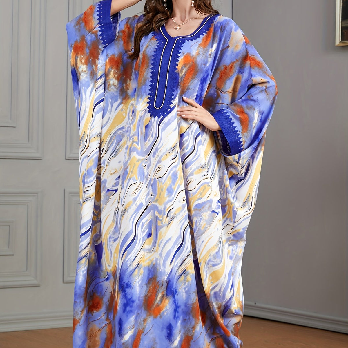  Boho Abaya Dress Women's Plus Tie Dye & Marble Print