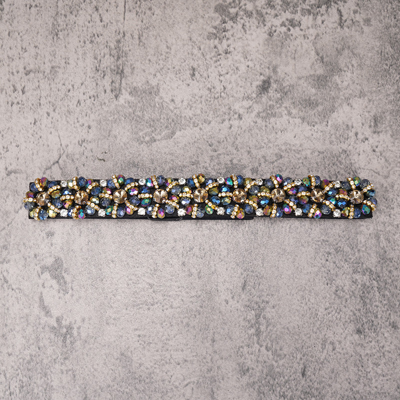 Colorful Rhinestone Flower Belt Women Elastic Thin Belts Waistband