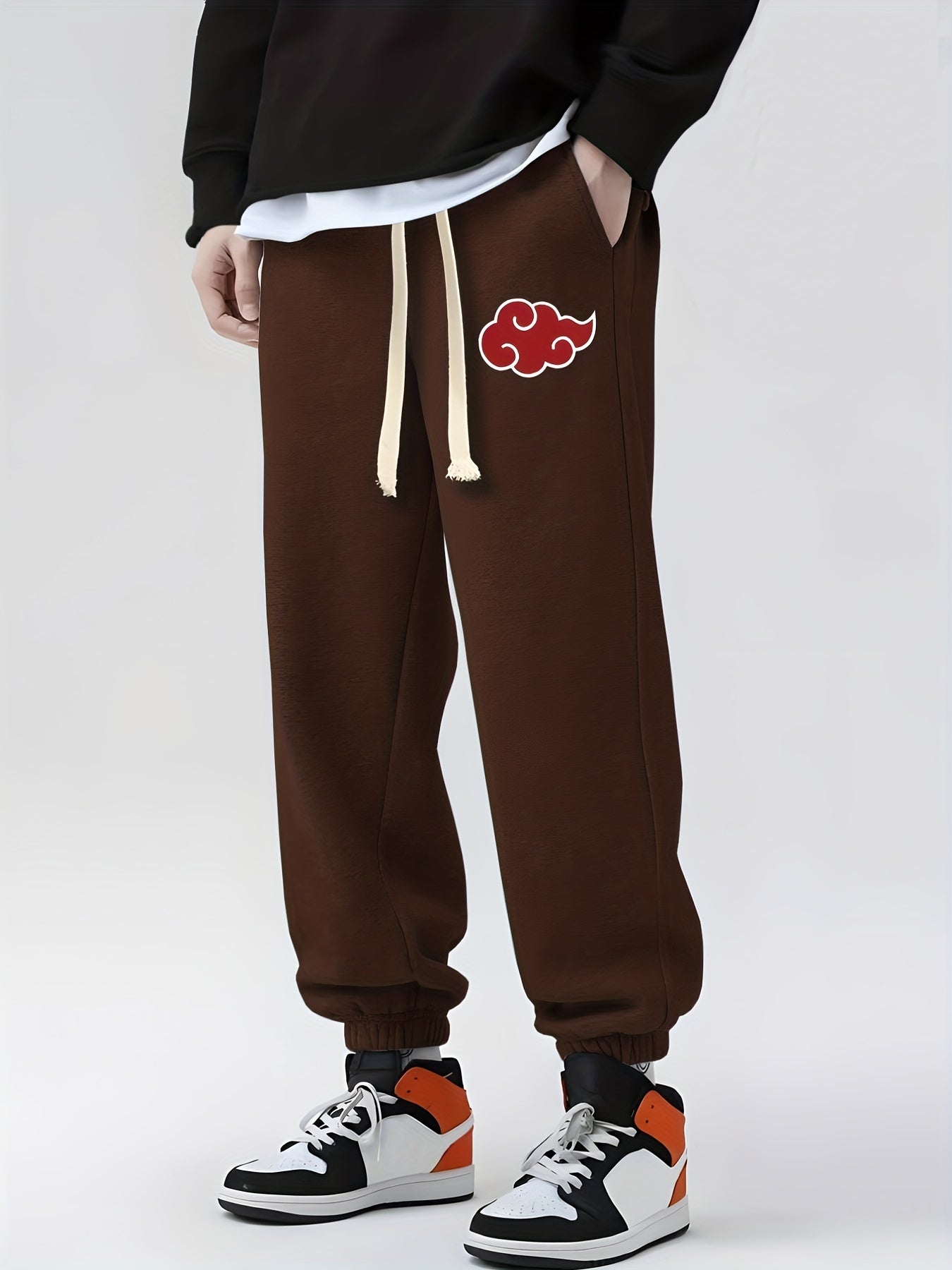 Anime Cloud Print Drawstring Sweatpants Loose Fit Pants Men Spring Autumn