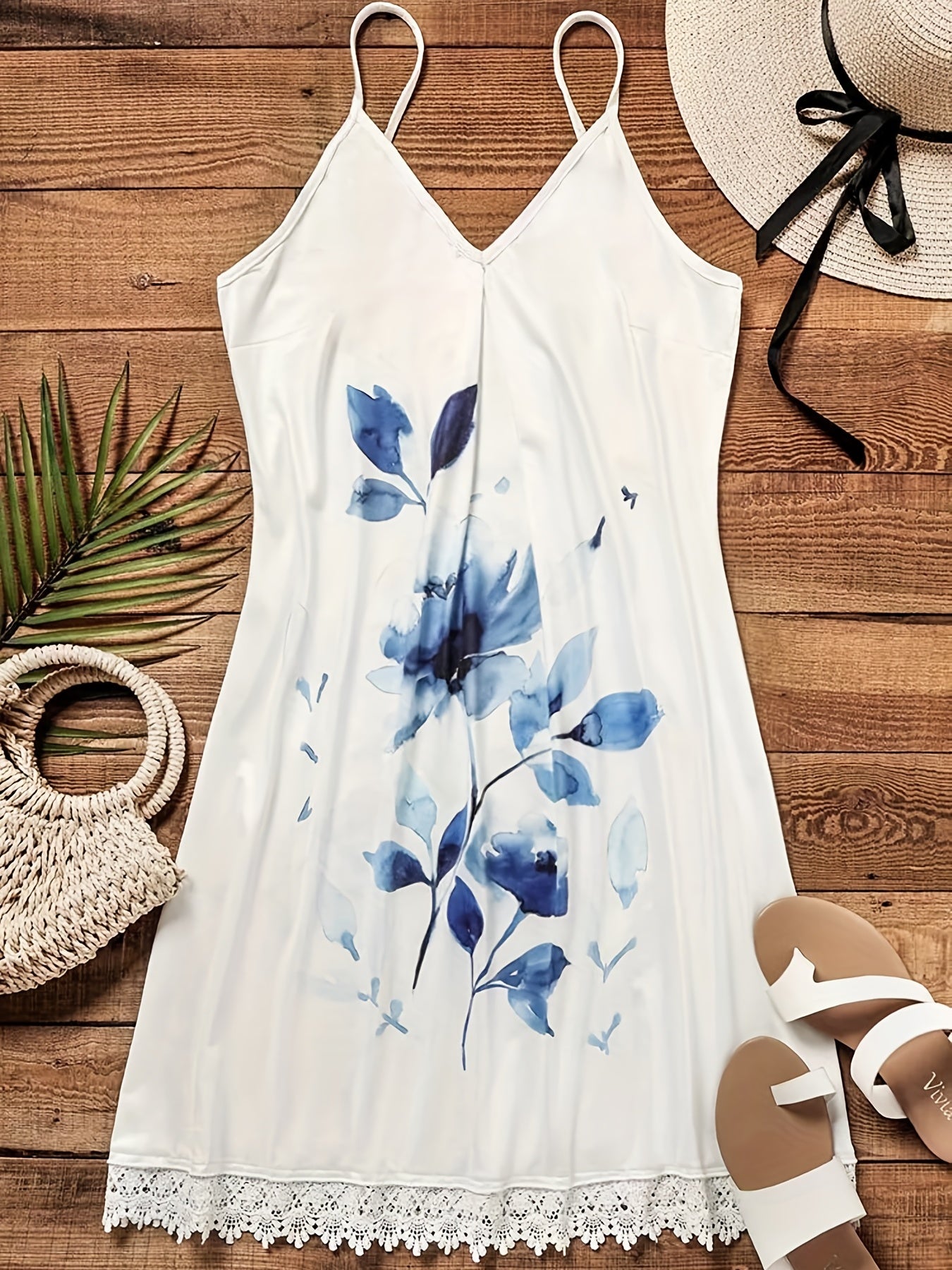  Floral Print V Neck Cami Summer Dress
