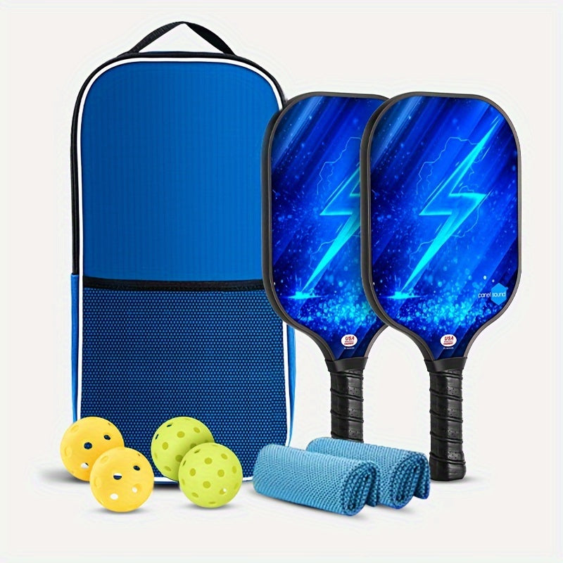 Fiberglass Surface Pickleball Paddles Set - 2 Paddles, 4 Balls, Towels, Bag