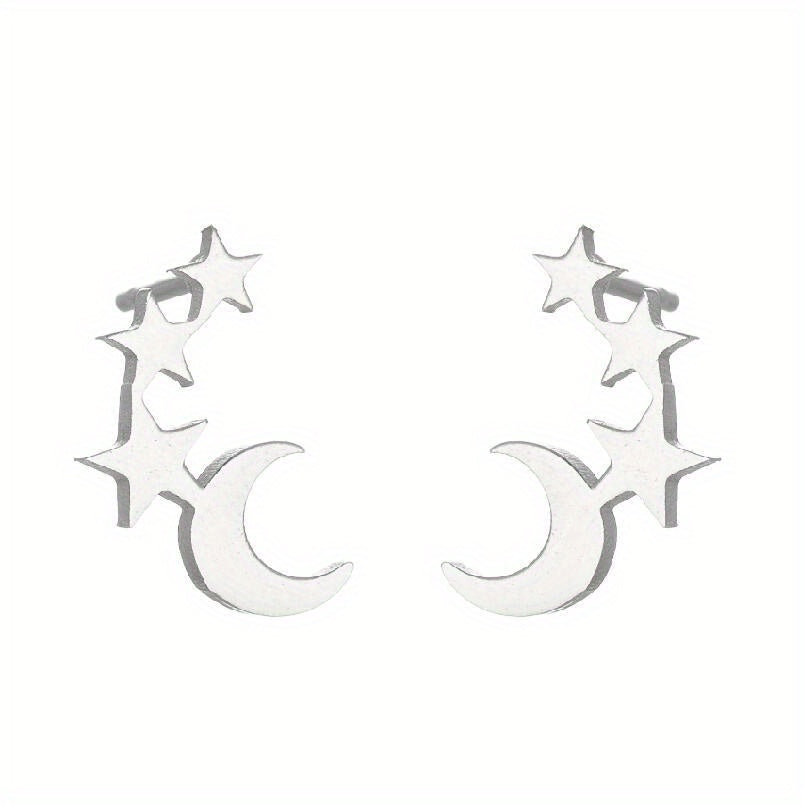 Men's Stainless Steel Stars & Moon Pattern Earrings