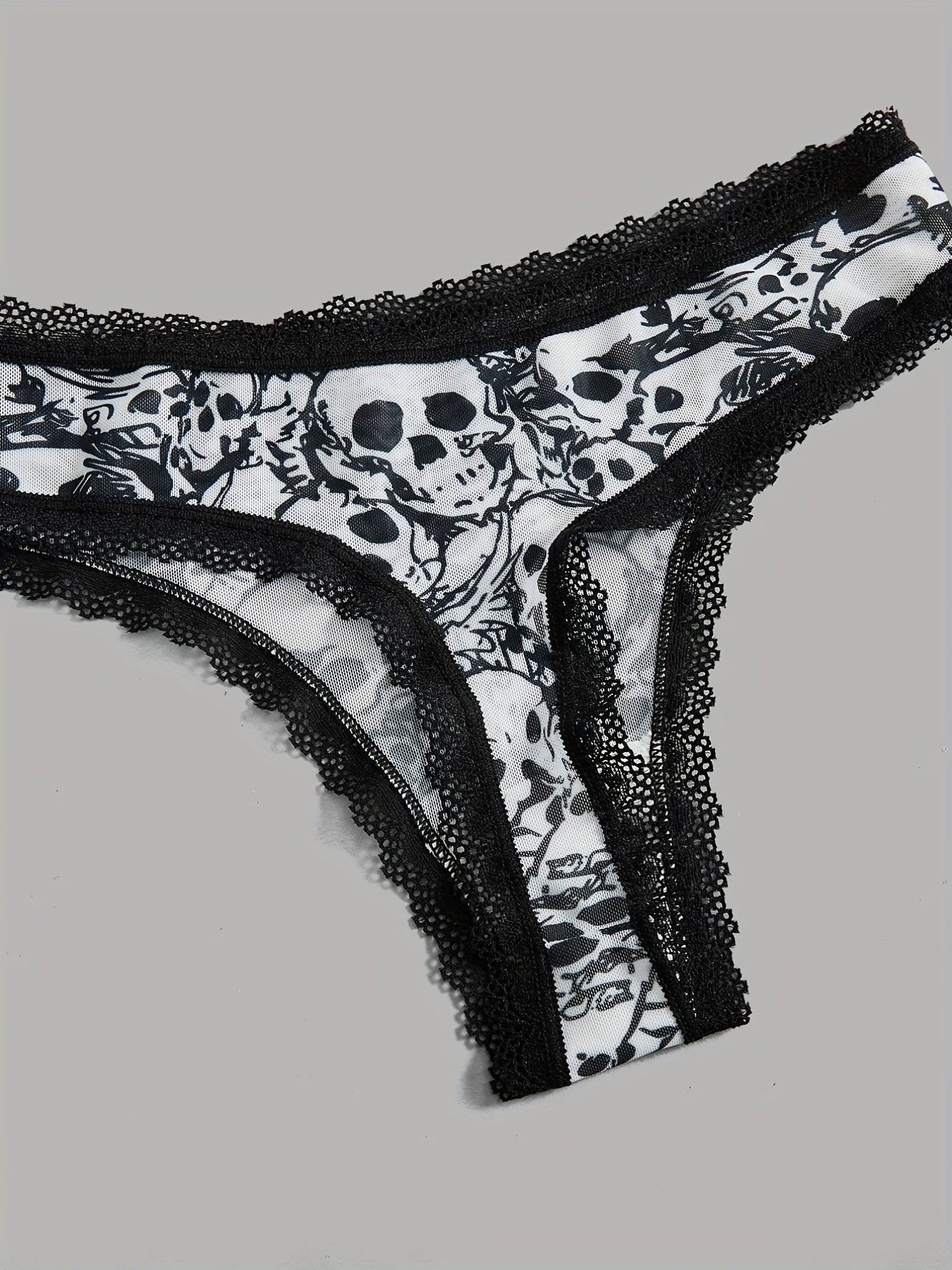 3pcs Skull Pattern Thongs with Lace Trim for Women