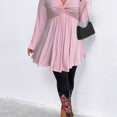 Women's Plus Chain Detail Peplum Tunic Top & Rose Leopard Print Leggings