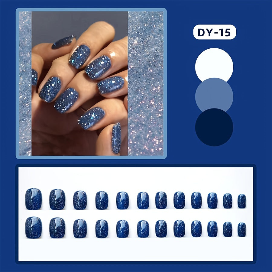 24 pcs Cat Eye Acrylic Nails Square Short Tips for Women Girls and Ladies
