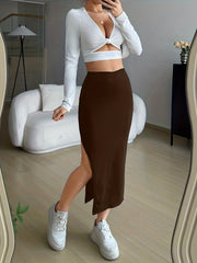 High Waist Side Split Skirt for Women