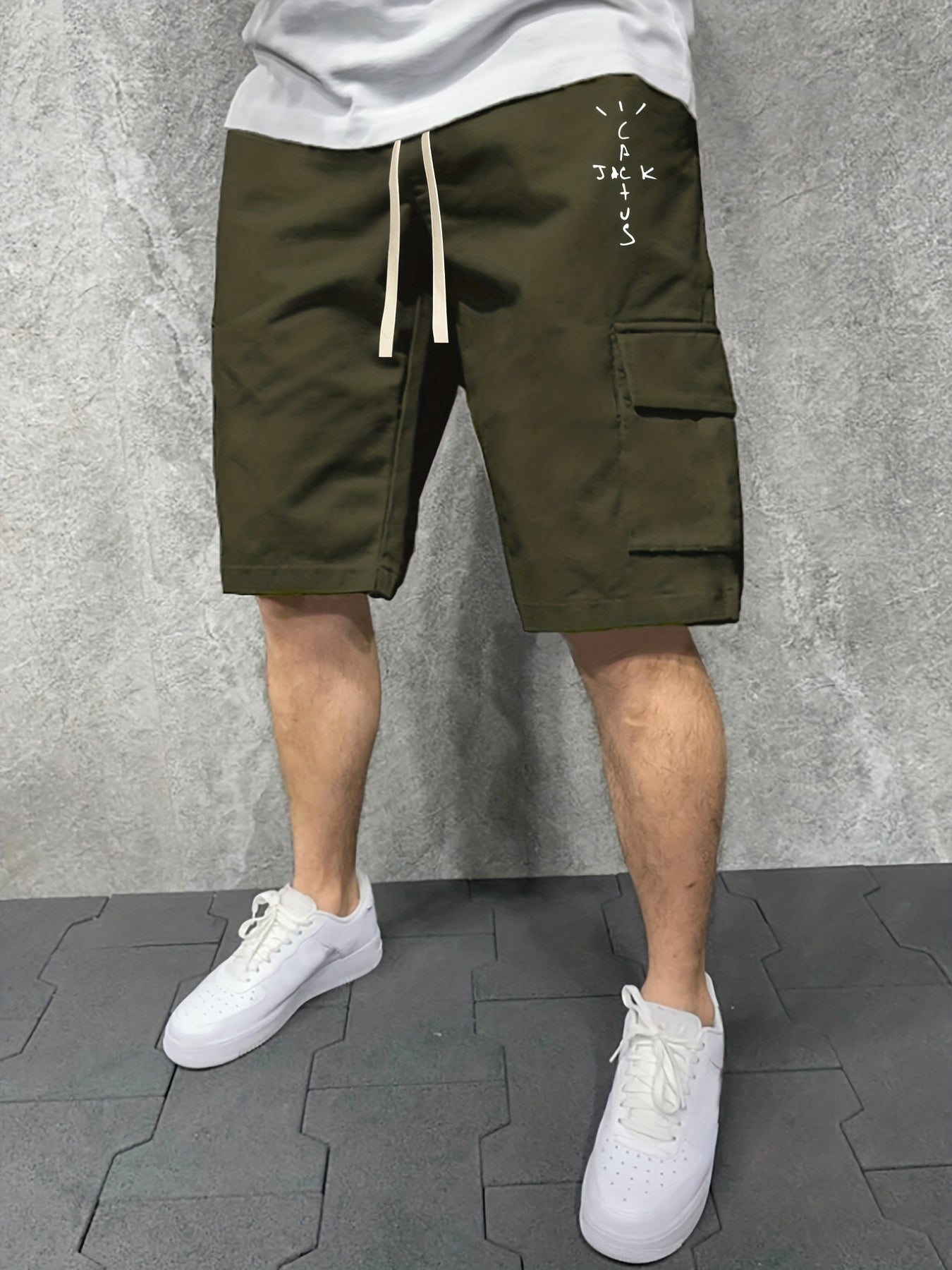 Men's Comfy Cactus Cargo Shorts Elastic Waist Drawstring for Summer