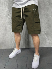 Men's Comfy Cactus Cargo Shorts Elastic Waist Drawstring for Summer