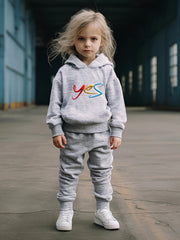 Girls Alphabets Pattern Hooded Sweatshirt Solid Sweatpants Set Kids Clothes