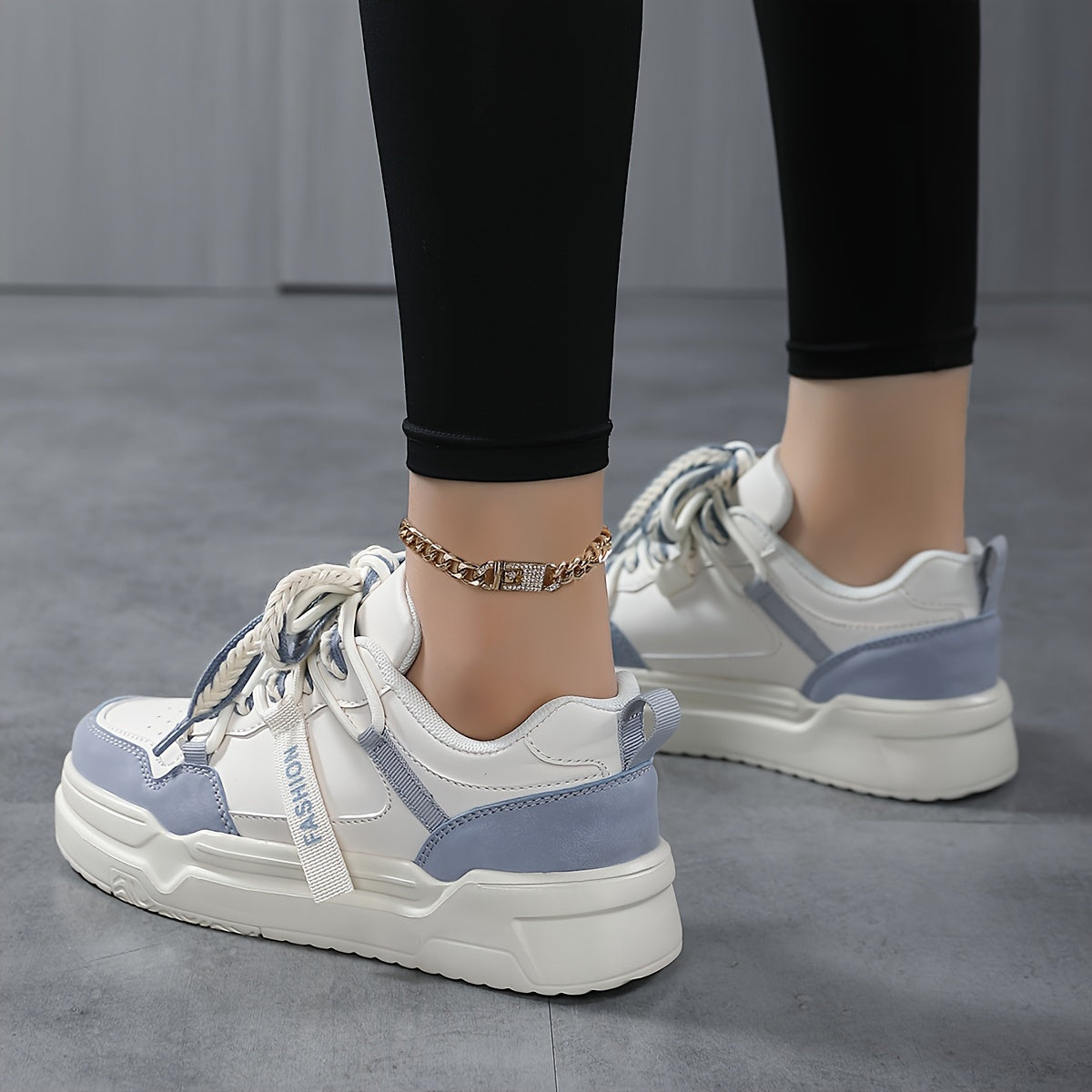 Women's Block Faux Leather Chunky Sneakers for Outdoor Sports