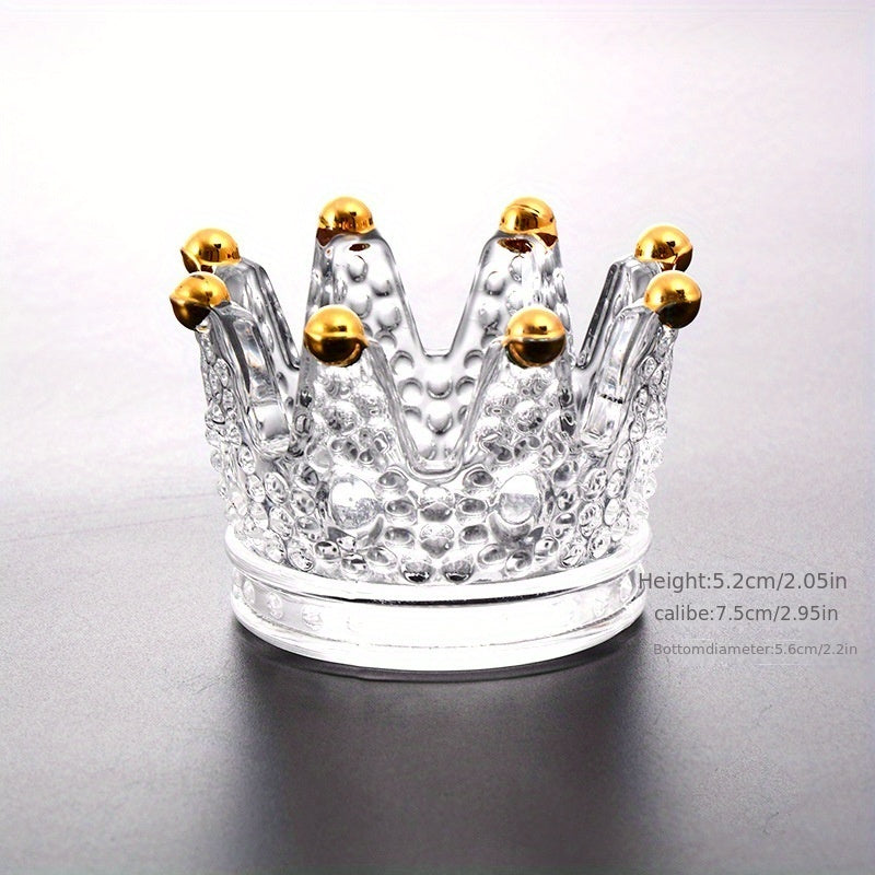 Crown Glass Ashtray Crystal Golden Beads Candlestick