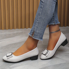 Women's Pointed Toe Slip On Work Heels with Bow Decor