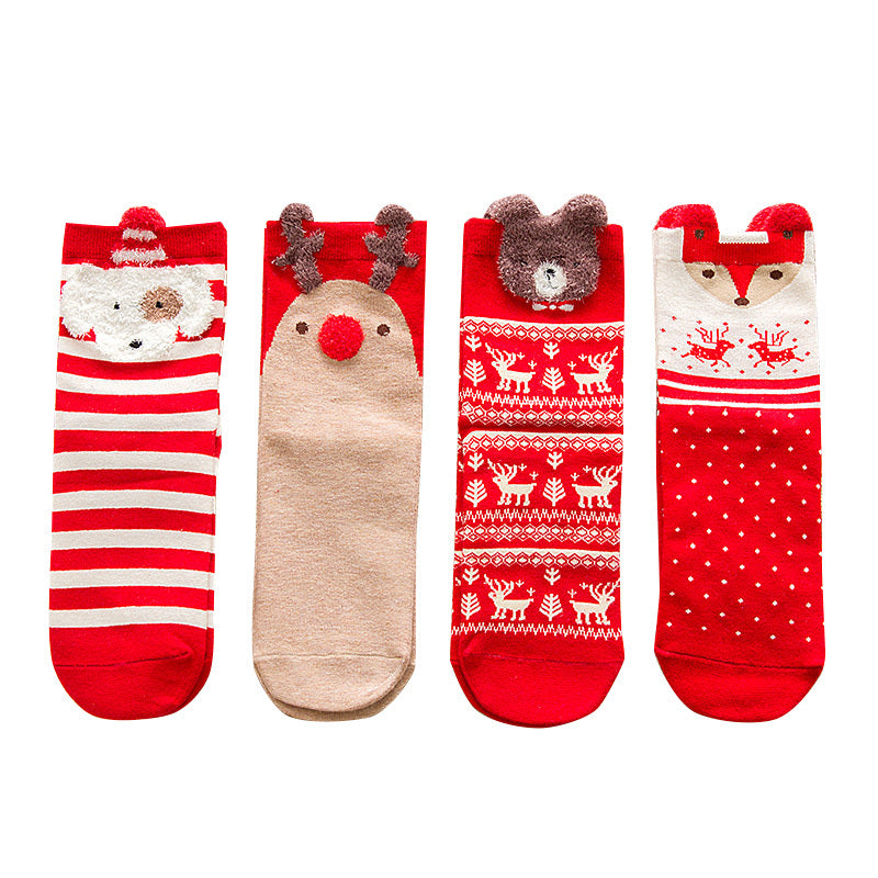 Christmas Ankle Socks: Cartoon Animal & Christmas Print Women's Stockings