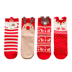 Christmas Ankle Socks: Cartoon Animal & Christmas Print Women's Stockings