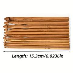 12pcs Bamboo Crochet Hooks Set Knitting Tool For Sweater Scarf