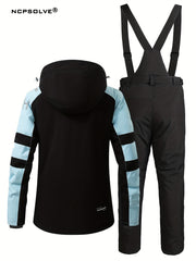 Snowflake & Letter Print Ski Set Hooded Jacket & Suspender Trouser