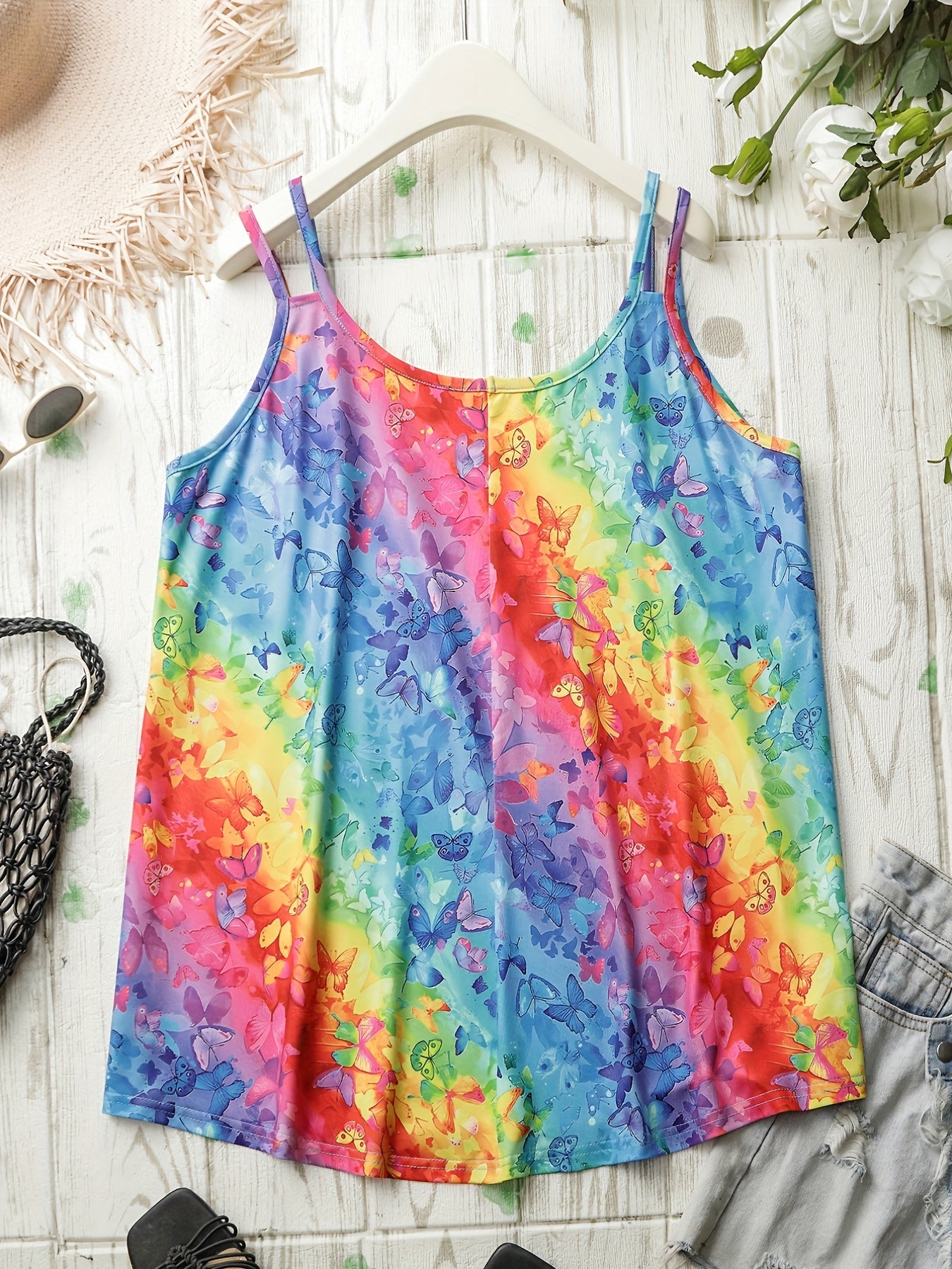  Colorblock Butterfly Print Tank Top