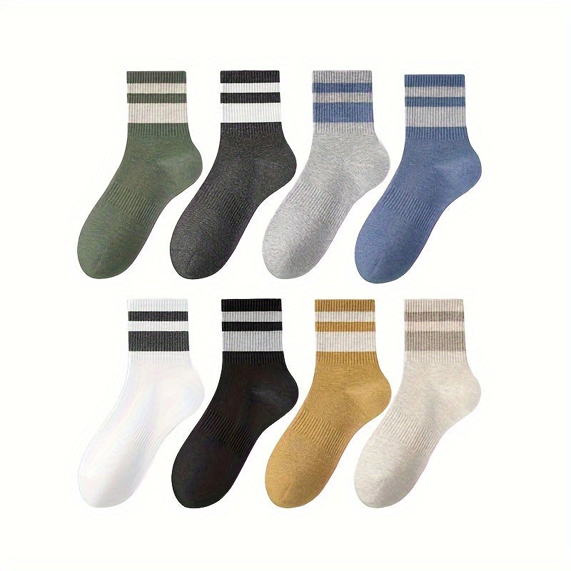 8 Pairs Striped Crew Socks Comfy & Breathable Women's Stockings