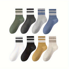 8 Pairs Striped Crew Socks Comfy & Breathable Women's Stockings