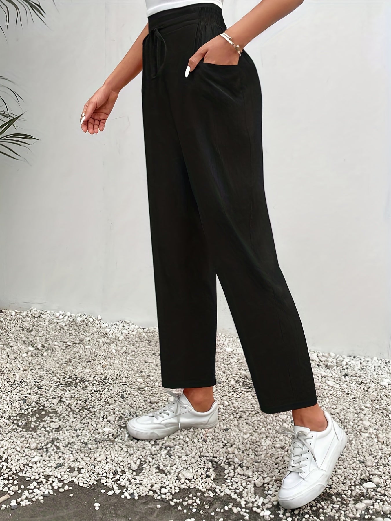  High Rise Straight Leg Pants With Pockets