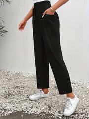  High Rise Straight Leg Pants With Pockets