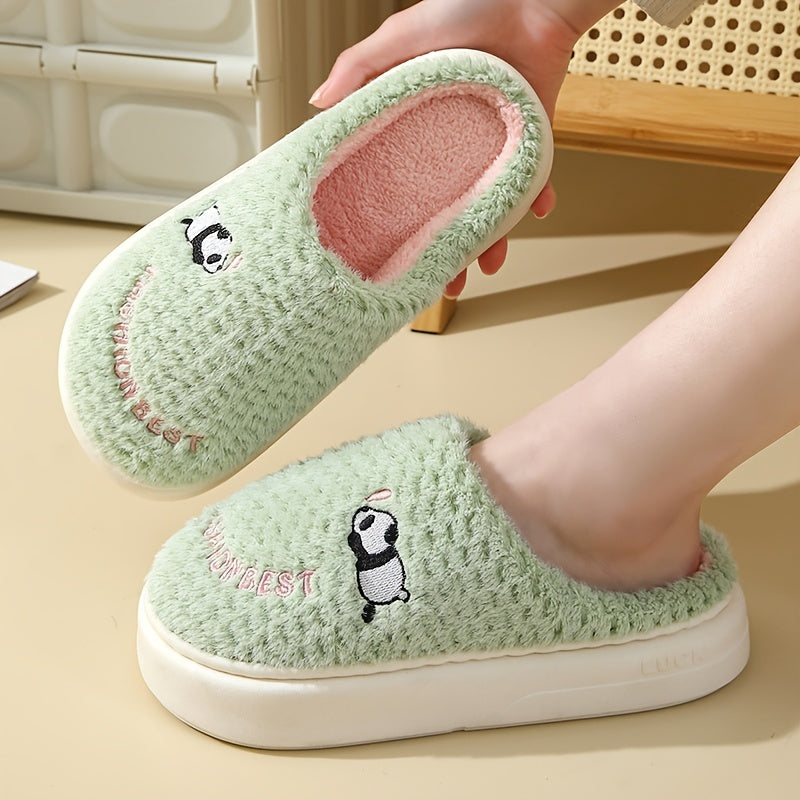 Women's Embroidered Animal Slippers Non-slip Fluffy Indoor Shoes