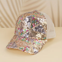 Sequins Block Baseball Cap Mesh Hip Hop Trucker Hat Sunshade Sports Hats