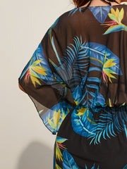 Tropical Print Sheer Cover Up Dress Women's Beachwear Cover Ups