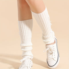 Bow Decor Leg Warmers Knee High Socks Women's Stockings