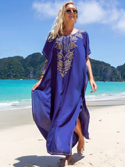 Women's Plus Size Boho Abaya Dress Embroidered V Neck Maxi Caftan Dress