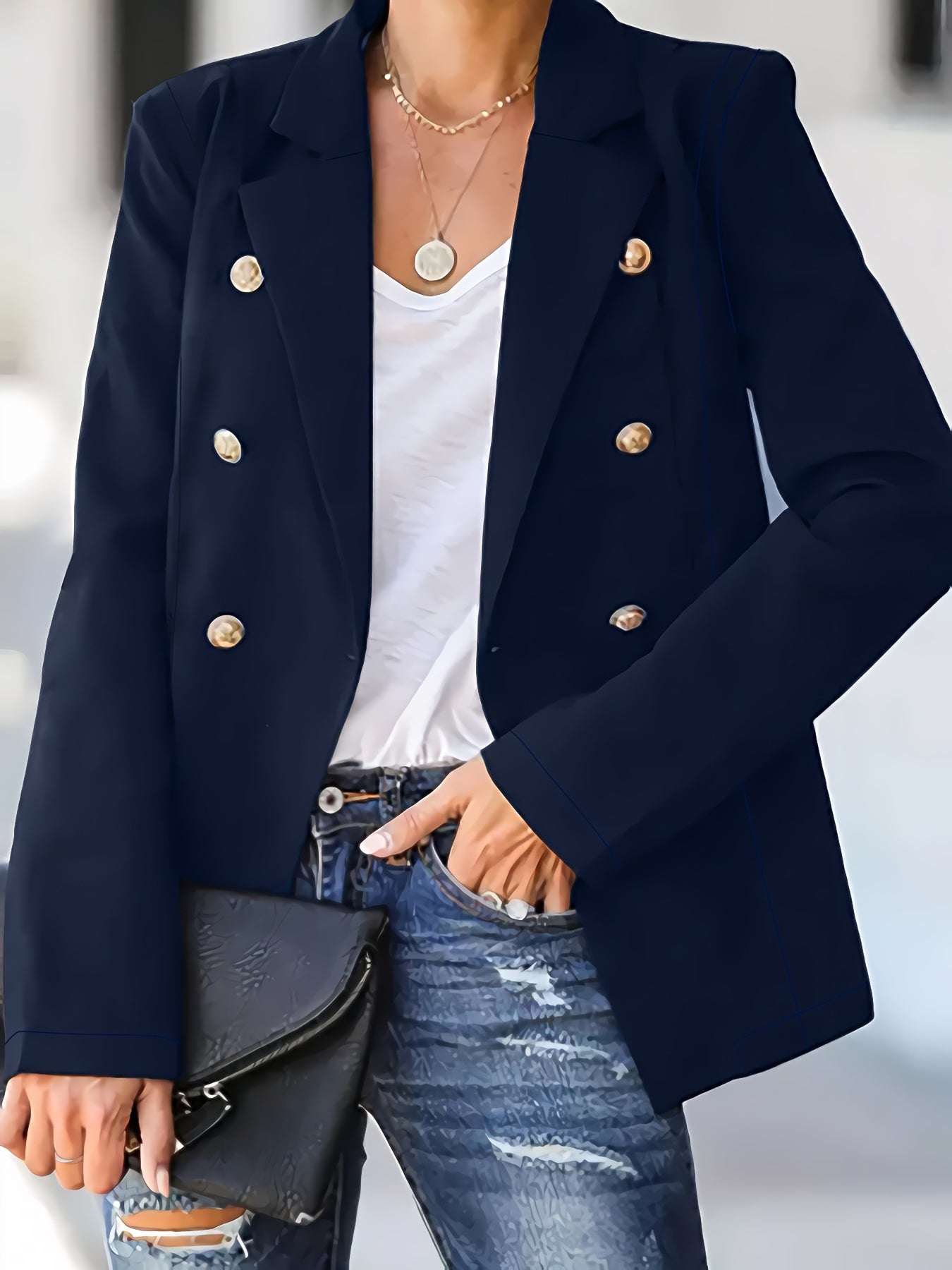  Button Decor Blazer Womens Long Sleeve Lapel Collar Blazer