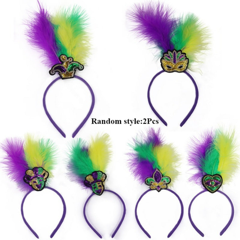 2pcs Glitter Feather Headbands for Carnival & St Patrick's Party
