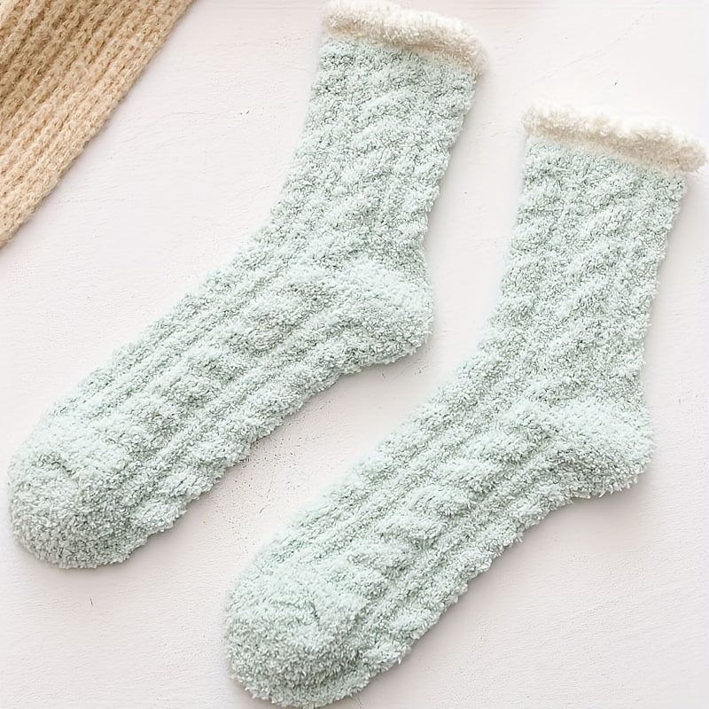 5 Pairs Fuzzy Floor Socks Warm Mid Tube Socks Women's Stockings