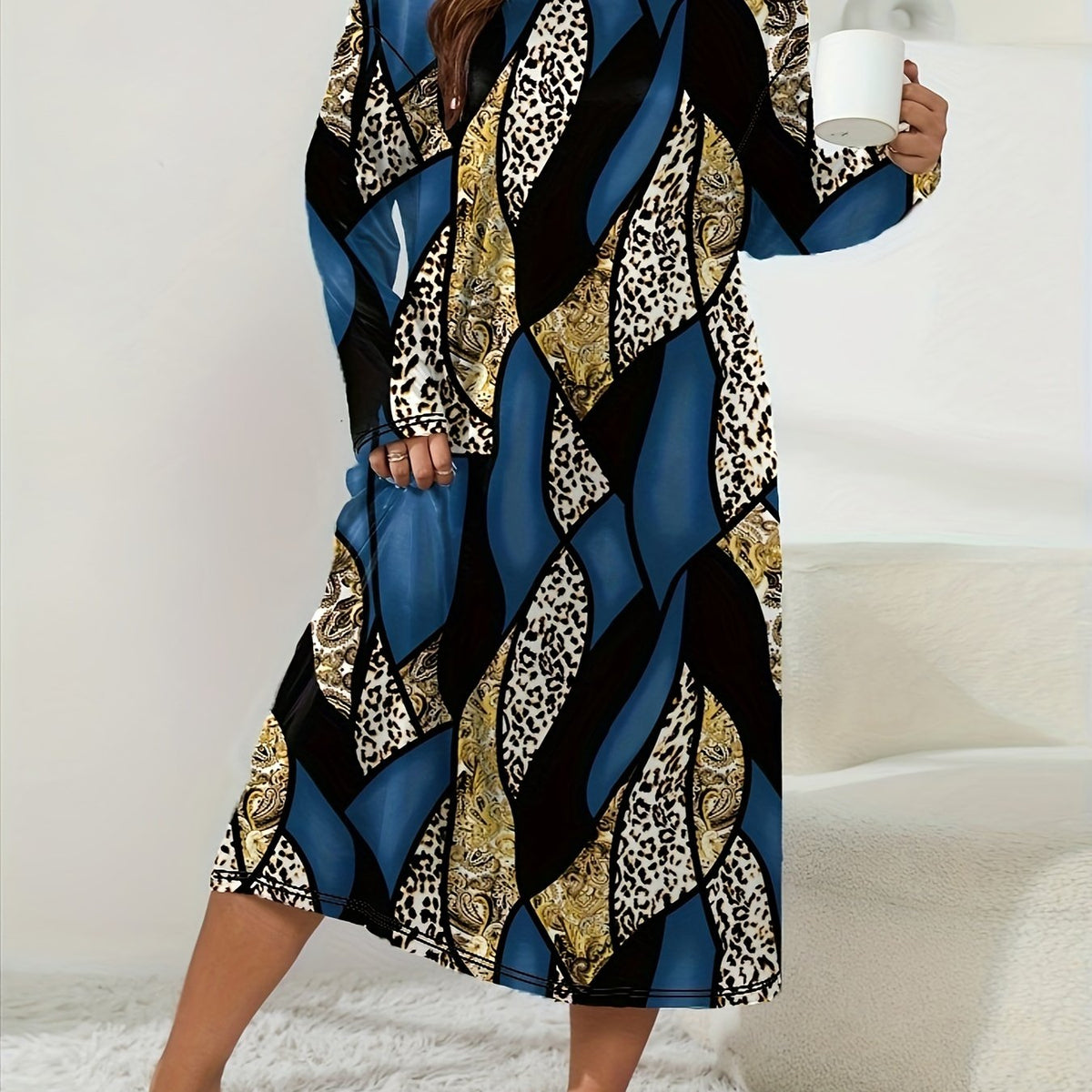  Retro Loungewear Dress Women's Plus Leopard & Paisley Print