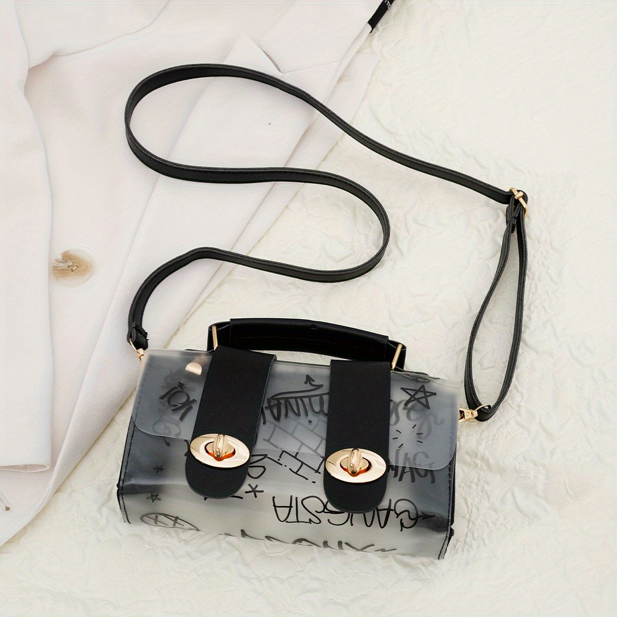 Graffiti Pattern Crossbody Bag Transparent Jelly Shoulder Bag