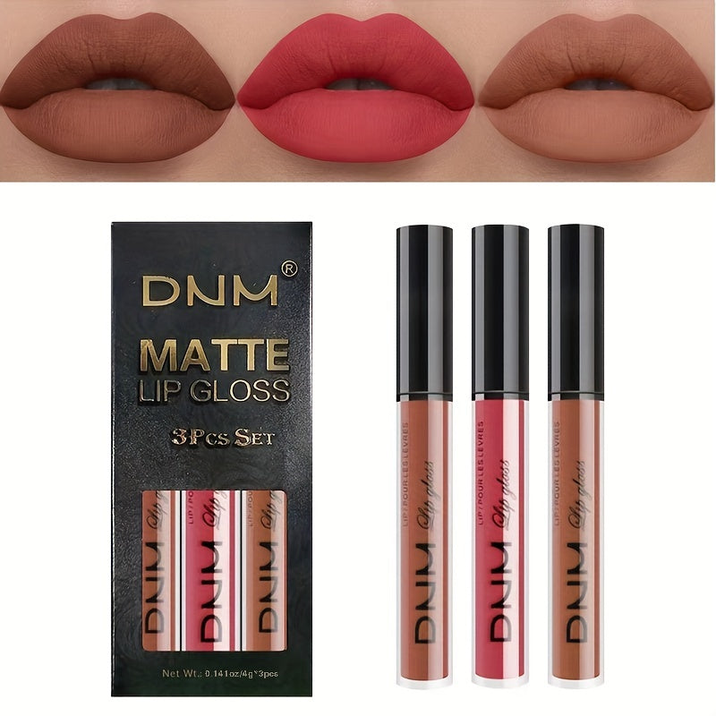 3pcs Matte Liquid Lipstick Set Dark Red Brown Smudge Proof Makeup