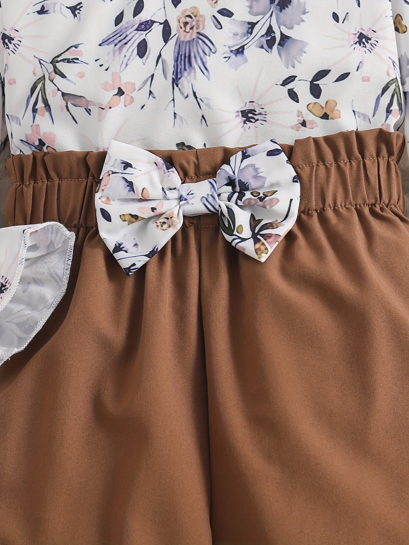 Girl's Floral Shirt & Bowknot Pants Set for Spring