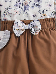 Girl's Floral Shirt & Bowknot Pants Set for Spring