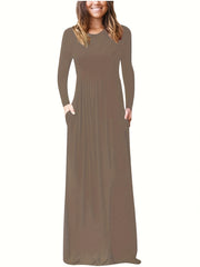  Solid Long Sleeve Maxi Dress