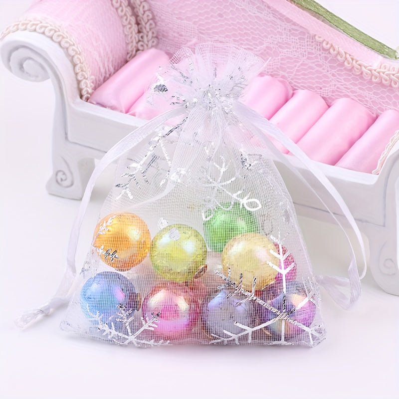 10pcs Snowflake Gilded Gauze Bags for Christmas Parties Wedding Gift Bags