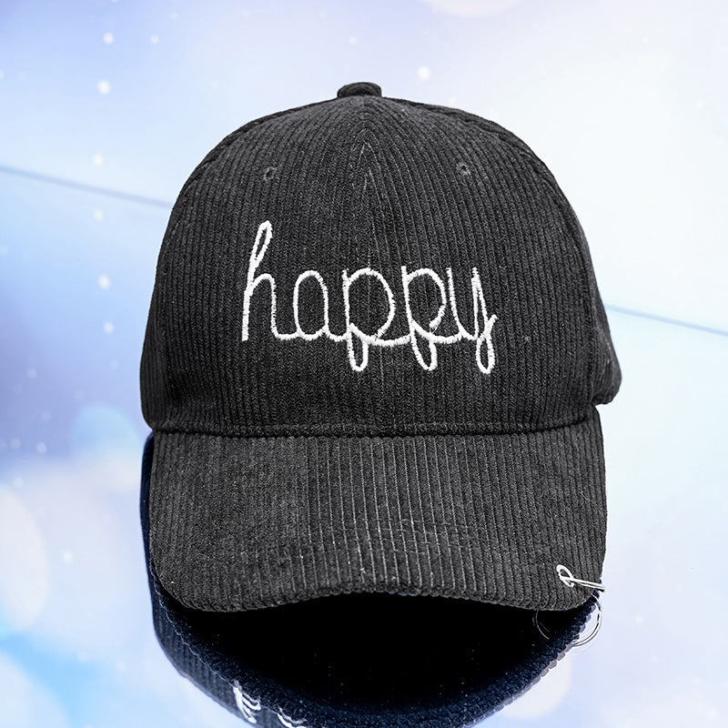 HAPPY Embroidery Corduroy Baseball Cap with Iron Ring