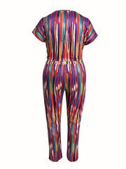  Striped Short Sleeve Crop Top & Pants Outfits Set