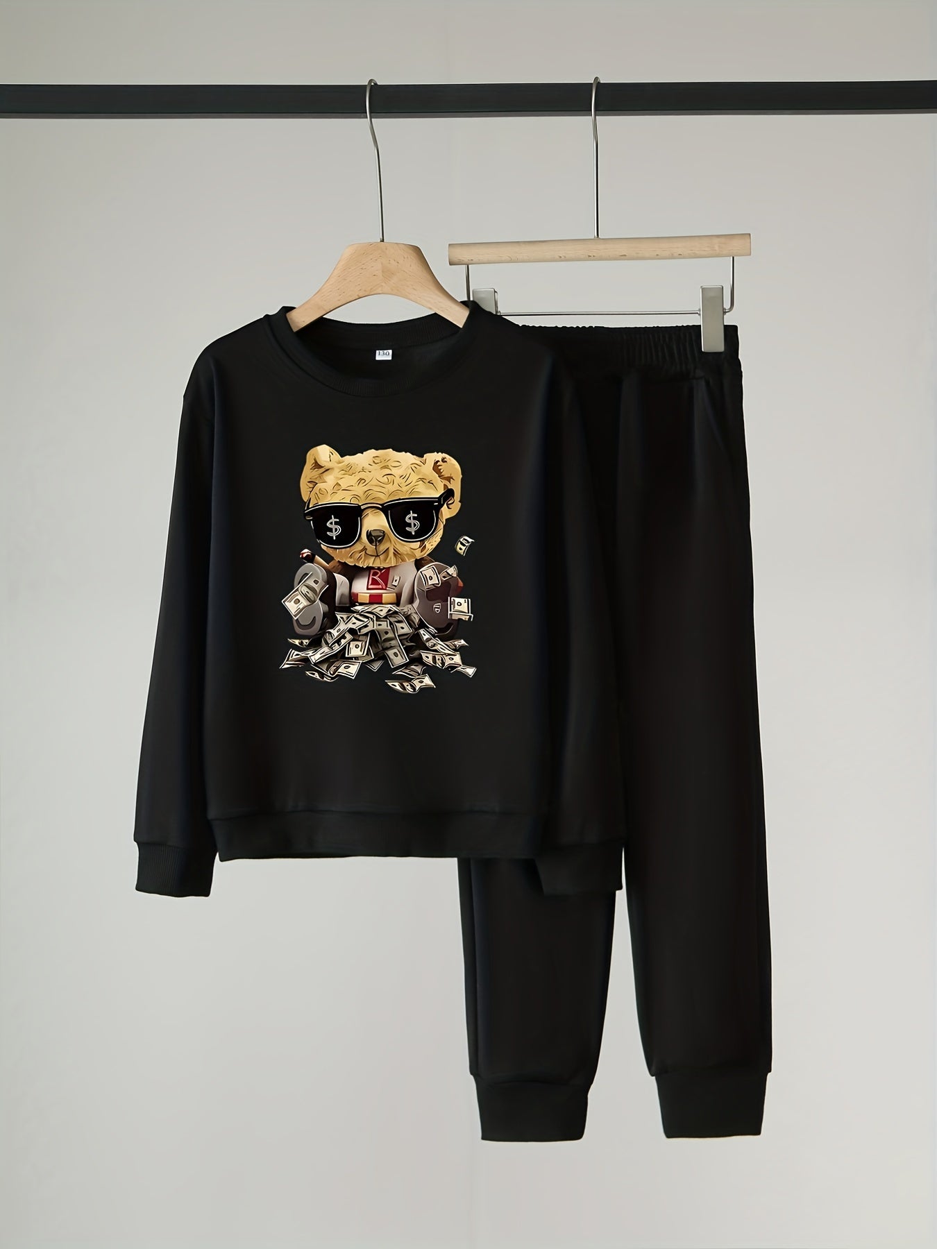 Boy's Cartoon Bear Sweatshirt & Sweatpants Set