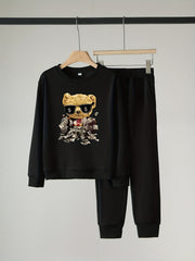 Boy's Cartoon Bear Sweatshirt & Sweatpants Set