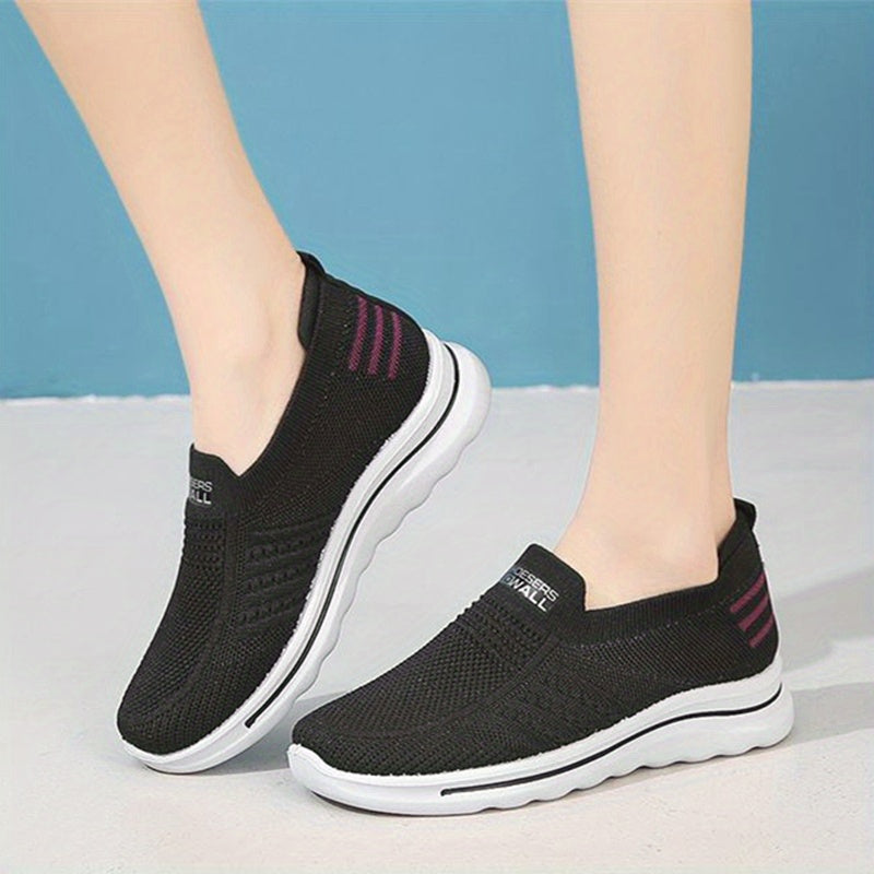 Women's Knit Slip-On Sneakers Soft Sole Non-Slip Shoes Lightweight Comfy